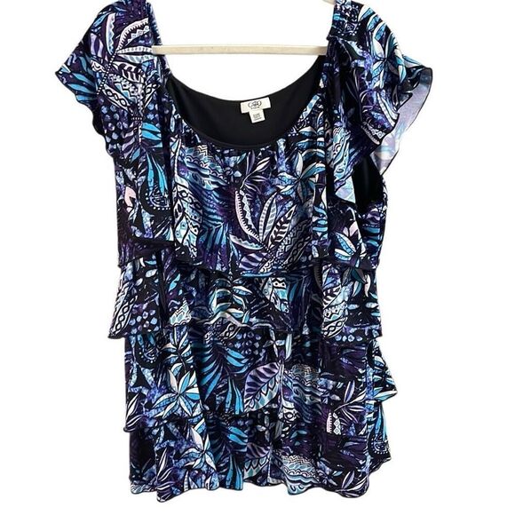 CATO Women Floral 3 Tier Ruffles Capped Sleeve Fairygoth Blouse Size 22/24 - Picture 1 of 6